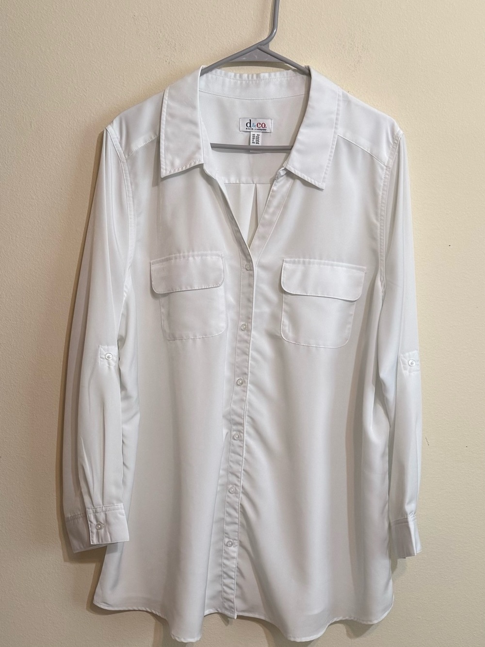 Denim & Co White Long Sleeve Button-Front Tunic Blouse 2X
